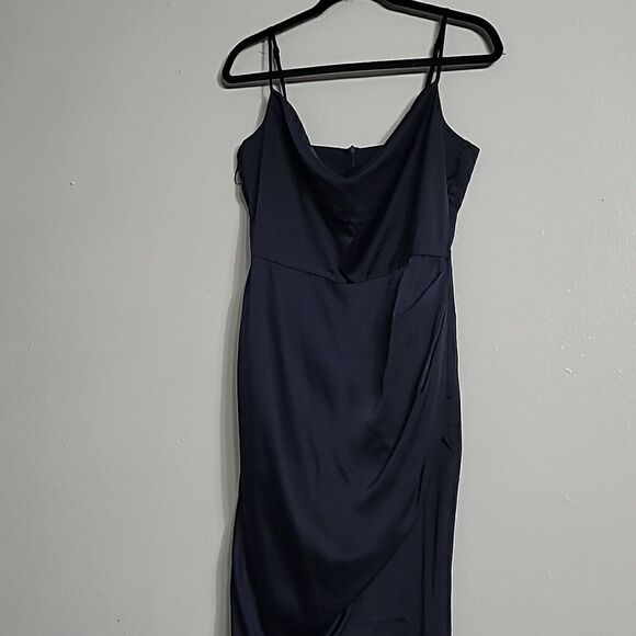 Showpo Nwt DAZZLING LIGHTS DRESS IN NAVY SATIN - Picture 4 of 15